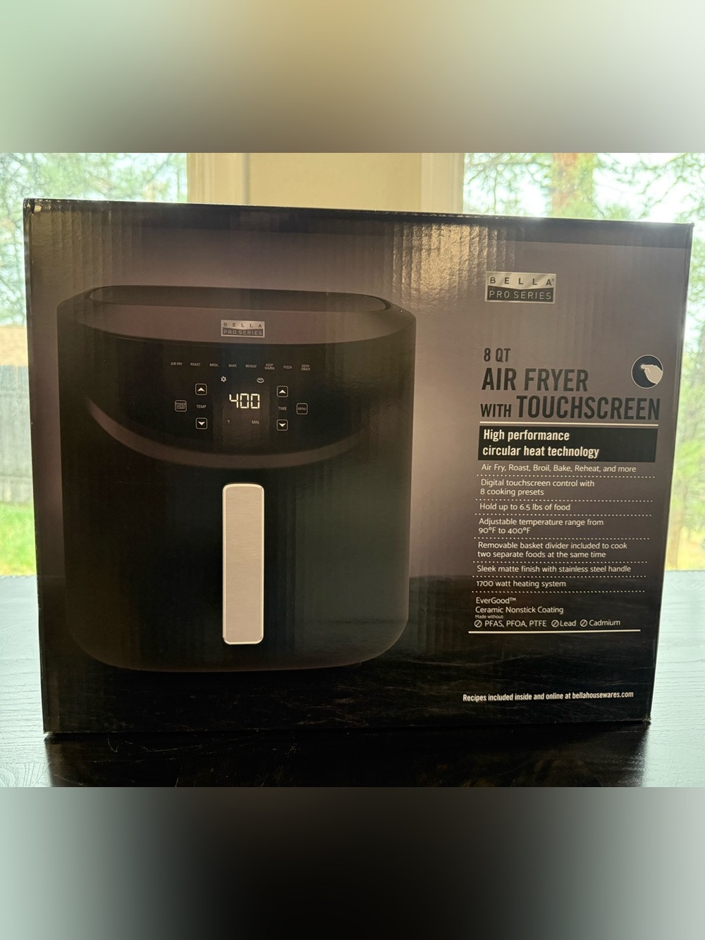 Bella Pro Series Black and Silver 8 QT Air Fryer with Touchscreen